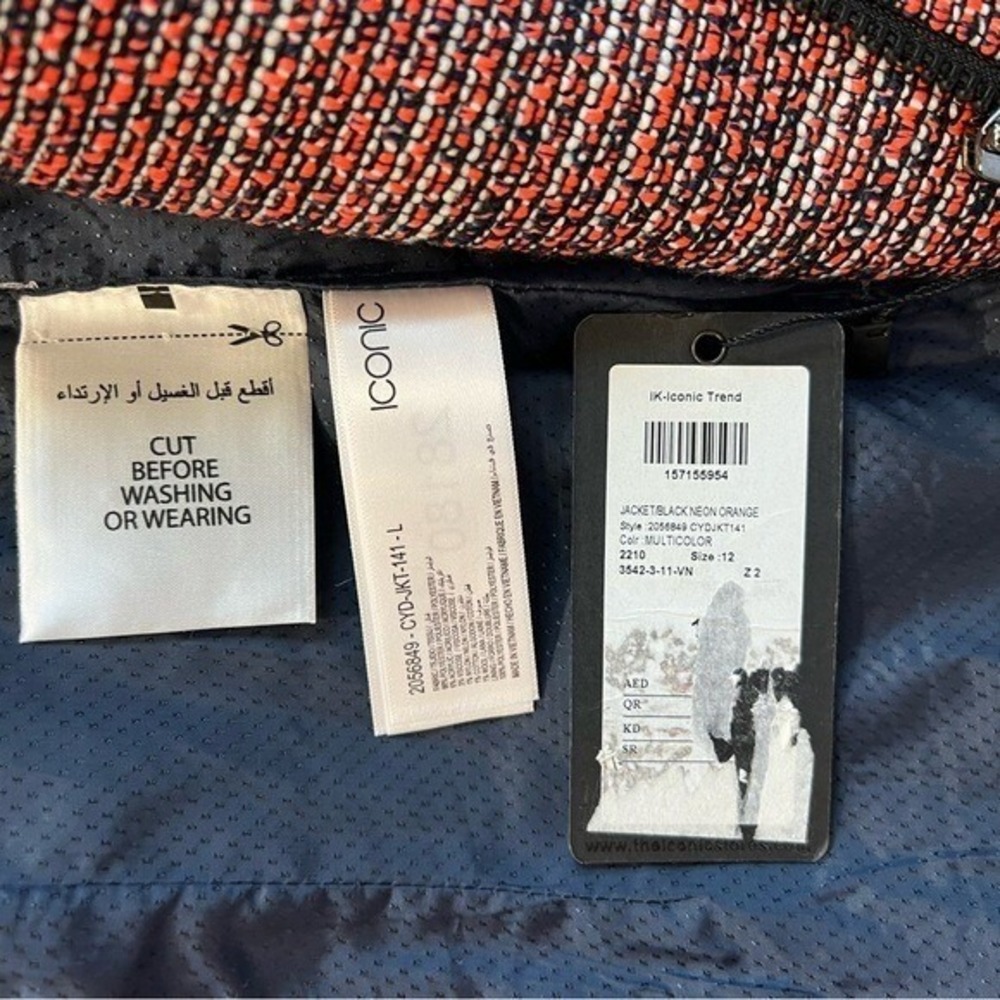 NWT Iconic Trend Asymmetric Zip Jacket Women 12 Black Neon Orange Tweed Moto - Picture 8 of 14